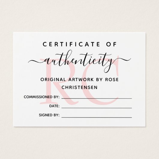 Chic Pink Monogram Certificaat van echtheid Visitekaartje (Voorkant)