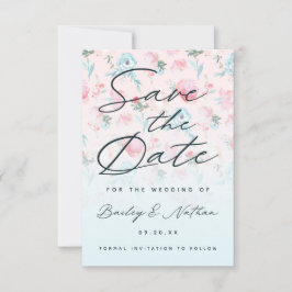 Chic Pink Ombre French Garden Floral Peony Wedding Save The Date