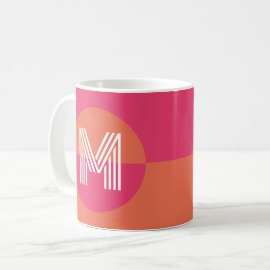 Chic Pink Orange Geometric Modern Monogram Koffiemok (Voorkant links)