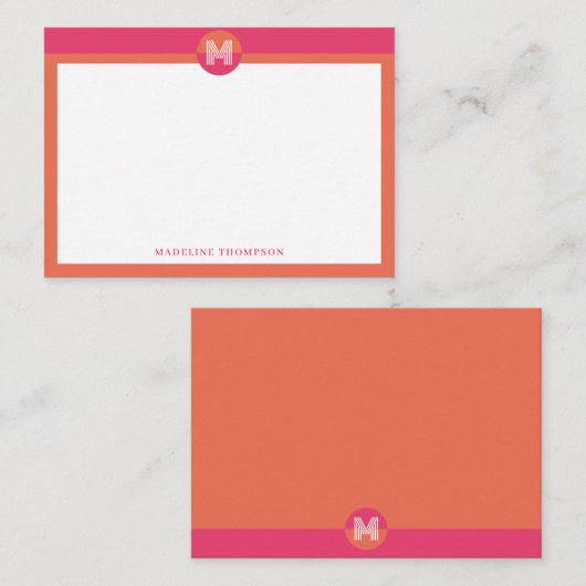 Chic Pink Orange Geometric Modern Monogram Notitiekaartje (Voorkant / Achterkant)