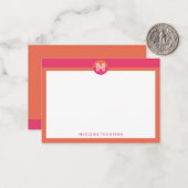 Chic Pink Orange Geometric Modern Monogram Notitiekaartje (Voorkant / Achterkant in situ)
