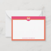 Chic Pink Orange Geometric Modern Monogram Notitiekaartje (Voorkant)