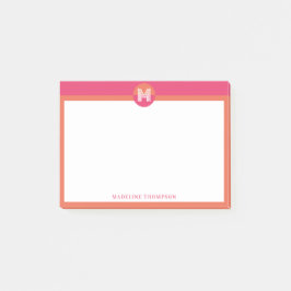 Chic Pink Orange Geometric Modern Monogram Post-it® Notes