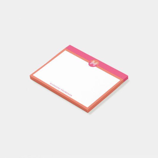 Chic Pink Orange Geometric Modern Monogram Post-it® Notes (Schuin)