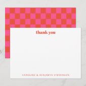 Chic Pink Oranje Checkerboard Aangepast Bedankkaart (Voorkant / Achterkant)