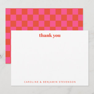 Chic Pink Oranje Checkerboard Aangepast Bedankkaart