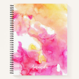 Chic Pink & Oranje Ombre Waterverf Monogram Notitieboek