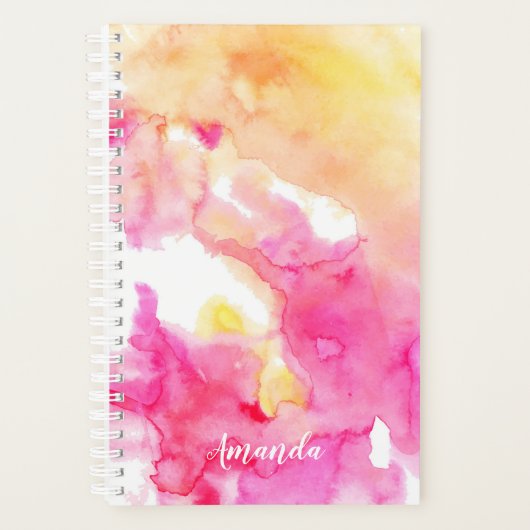 Chic Pink & Oranje Ombre Waterverf Monogram Planner (Voorkant)