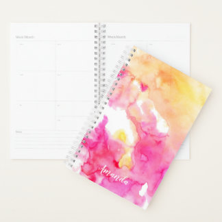 Chic Pink & Oranje Ombre Waterverf Monogram Planner
