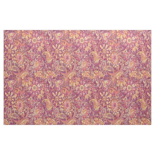 Chic Pink Oranje Paars Floral Paisley Pattern Stof (Fat Quarter)