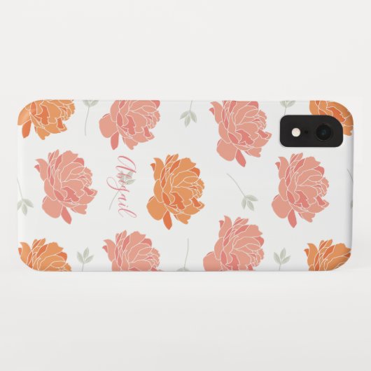 Chic Pink & Oranje Ponies Patroonogram Case-Mate iPhone Case (Achterkant (horizontaal))