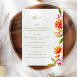 Chic Pink Oranje Waterverf Floral Script Weduwen Menu<br><div class="desc">Moderne roze en Oranje Waterverf Floral Script Wedding Menu</div>