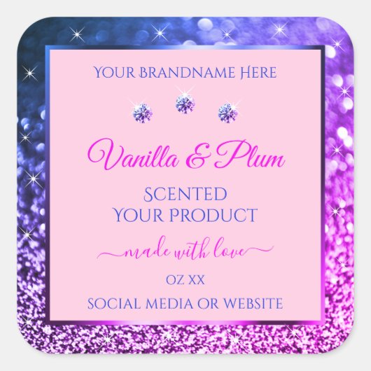 Chic Pink Paars Blue Ombre Glitter Product Labels (Voorkant)