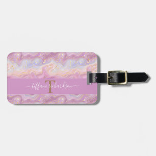 Chic Pink Paars Gold Agate Geode Monogram Bagagelabel