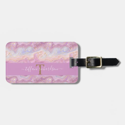 Chic Pink Paars Gold Agate Geode Monogram Bagagelabel (Voorkant horizontaal)