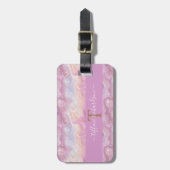 Chic Pink Paars Gold Agate Geode Monogram Bagagelabel (Voorkant verticaal)