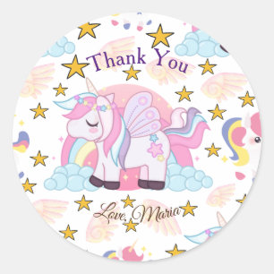 Chic Pink Paars Gold Star Unicorn Naam Hartelijk d Ronde Sticker