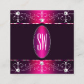 Chic Pink Paarse Burgund  Ornamenten Monogram Vierkante Visitekaartje (Voorkant)