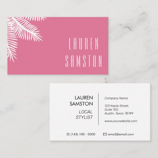Chic Pink Palm Leaf Visitekaartje (Voorkant / Achterkant)
