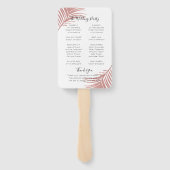Chic Pink Palm Leaves Beach Wedding Program Fan Handwaaier (Achterkant)