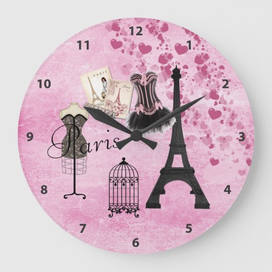 Chic Pink Paris Clock Grote Klok (Voorkant)