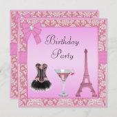 Chic Pink Paris Damask Corset Birthday Party Kaart (Voorkant / Achterkant)