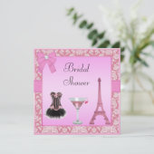 Chic Pink Paris Damask Corset Vrijgezellenfeest Kaart (Staand voorkant)