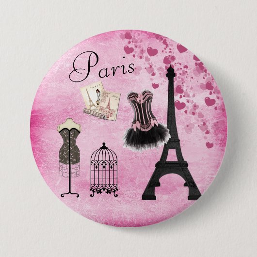 Chic Pink Paris Eiffel Tower Mode Ronde Button 7,6 Cm (Voorkant)