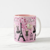 Chic Pink Paris Eiffel Tower Mode Tweekleurige Koffiemok (Voorkant rechts)