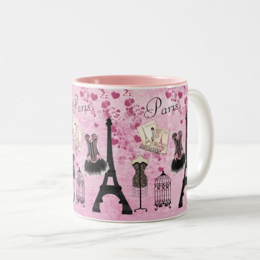 Chic Pink Paris Eiffel Tower Mode Tweekleurige Koffiemok (Voorkant rechts)