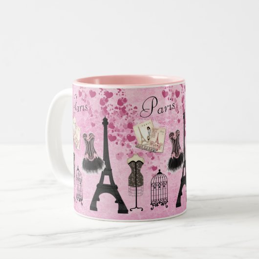 Chic Pink Paris Eiffel Tower Mode Tweekleurige Koffiemok (Voorkant links)