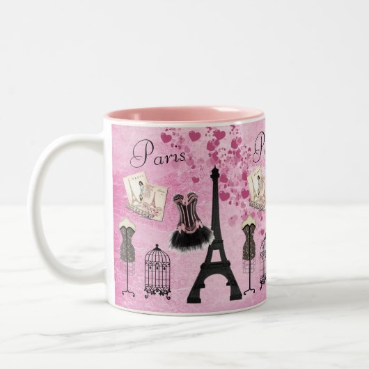 Chic Pink Paris Eiffel Tower Mode Tweekleurige Koffiemok (Links)