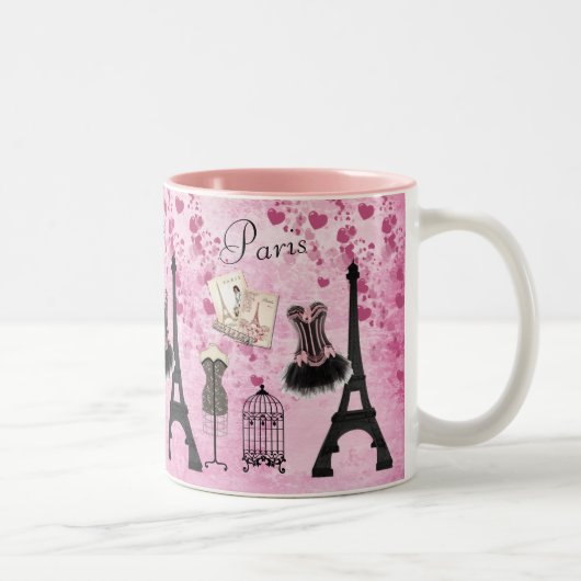 Chic Pink Paris Eiffel Tower Mode Tweekleurige Koffiemok (Rechts)