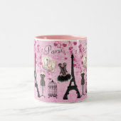 Chic Pink Paris Eiffel Tower Mode Tweekleurige Koffiemok (Center)