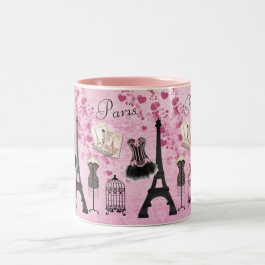 Chic Pink Paris Eiffel Tower Mode Tweekleurige Koffiemok (Center)