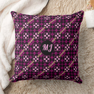 Chic Pink Pattern Monogrammed Sierkussen