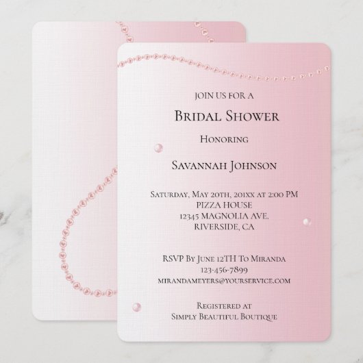  Chic Pink Pearls Vrijgezellenfeest Kaart (Voorkant / Achterkant)