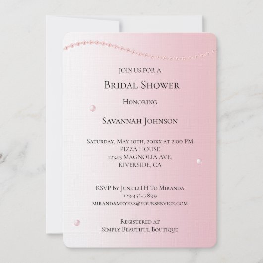  Chic Pink Pearls Vrijgezellenfeest Kaart (Voorkant)