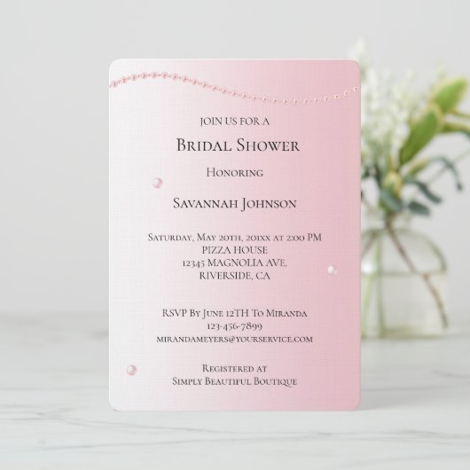  Chic Pink Pearls Vrijgezellenfeest Kaart (Staand voorkant)