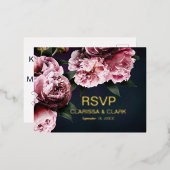 Chic Pink Peonies Folie RSVP Wedding Briefkaart (Voorkant / Achterkant)