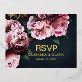 Chic Pink Peonies Folie RSVP Wedding Briefkaart (Voorkant)