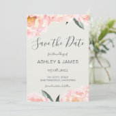 Chic Pink Peony Calligraphy Save the Date (Staand voorkant)