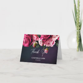 Chic Pink Peony Couples Name & Date Wedding Bedankkaart