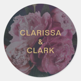 Chic Pink Peony Couples Names Wedding Envelope Ronde Sticker