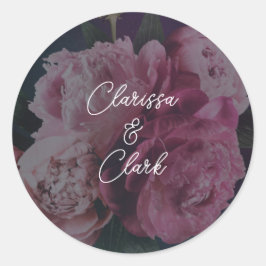 Chic Pink Peony Couples Names Wedding Envelope Ronde Sticker