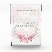Chic Pink Peony Deer Antlers Weddenschap Uitnodigi Fotoblokken (Voorkant)