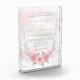 Chic Pink Peony Deer Antlers Weddenschap Uitnodigi Fotoblokken