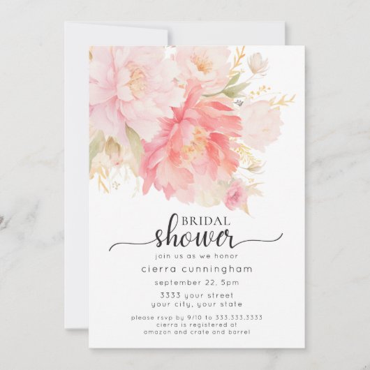 Chic Pink Peony Floral Vrijgezellenfeest Kaart (Voorkant)