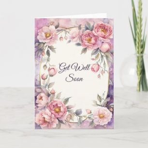 Chic Pink Peony Oval Lijst Get Well Kaart
