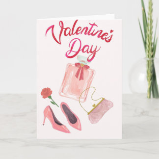 Chic Pink Perfume & High Heels Valentine's Day Car Kaart